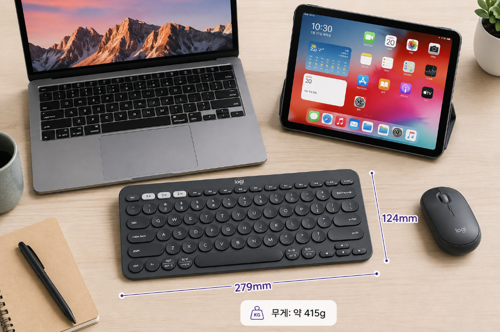 로지텍 K380s 크기 컴팩트 블루투스 키보드
