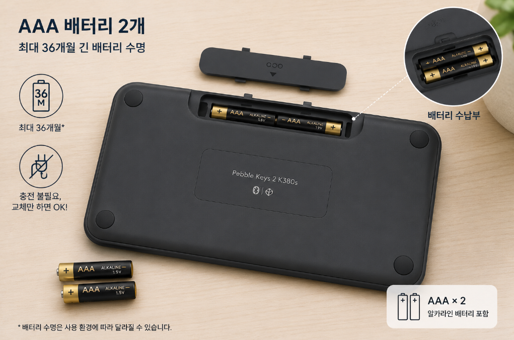 로지텍 K380s AAA 배터리 최대 36개월