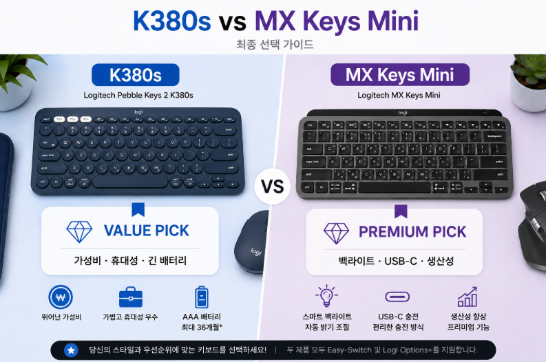 로지텍 MX Keys S vs K950 비교 | 사무용 키보드 어떤 걸 사야 할까?