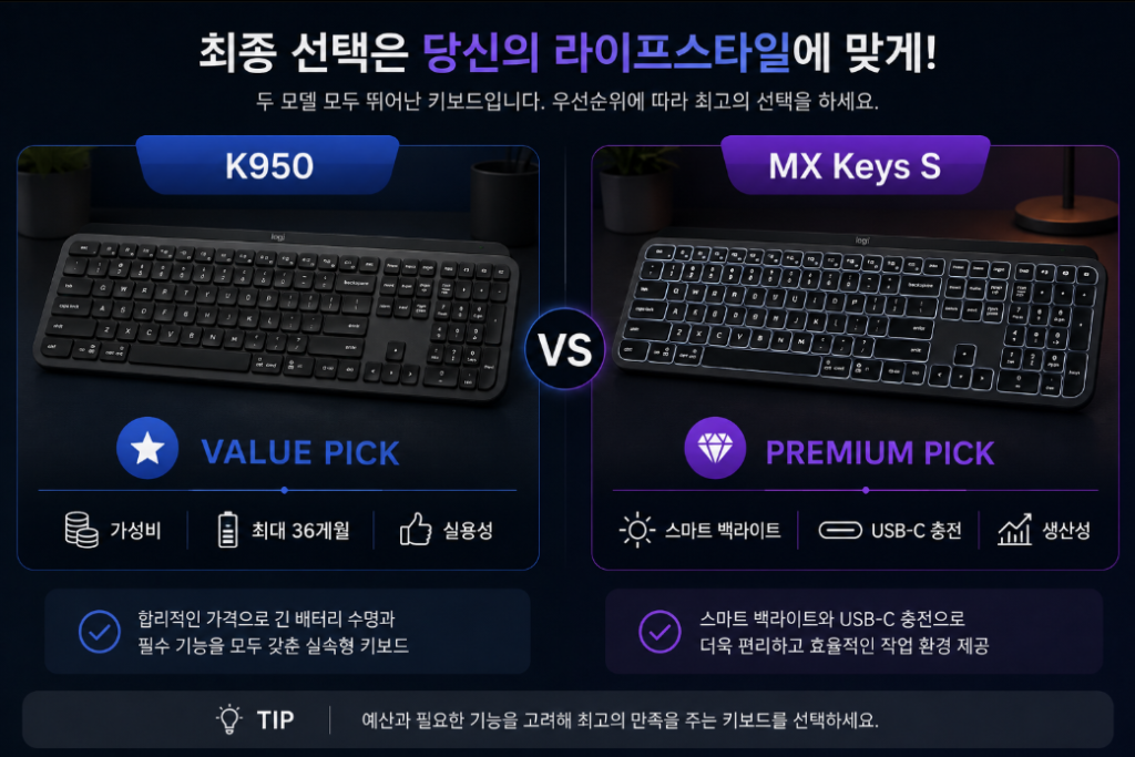 MX Keys S vs K950 최종 추천