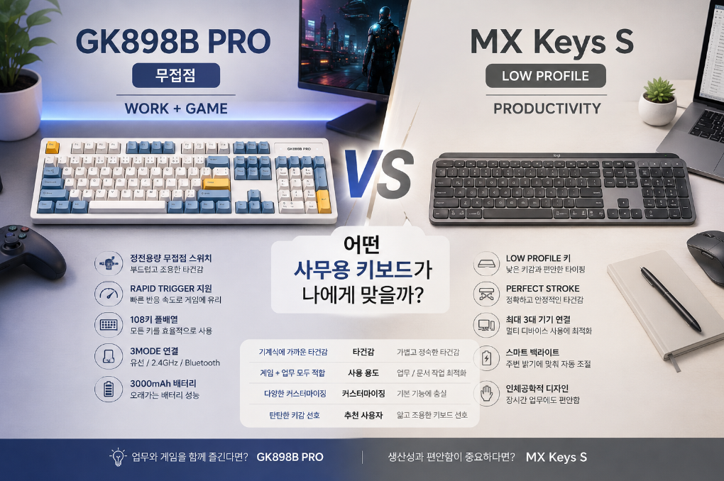 GK898B PRO vs MX Keys S 사무용 키보드 비교