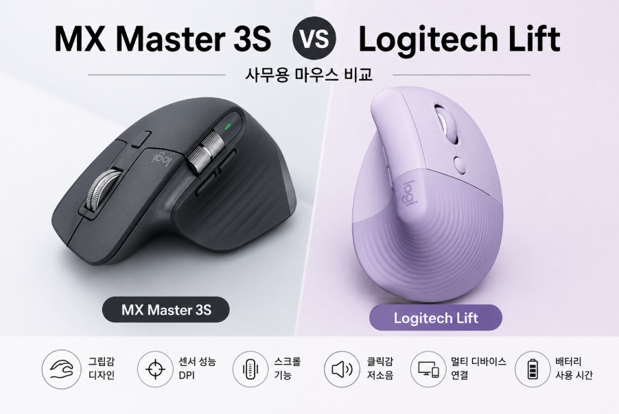 MX Master 3S vs Logitech Lift 비교｜사무용 마우스 어떤 게 더 좋을까?