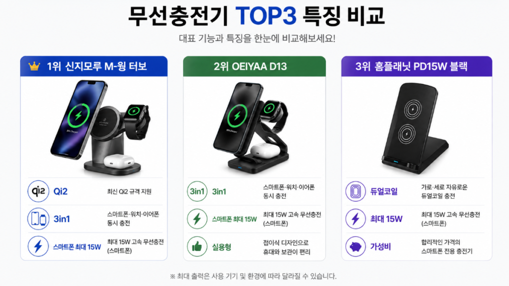 신지모루 OEIYAA 홈플래닛 무선충전기 비교