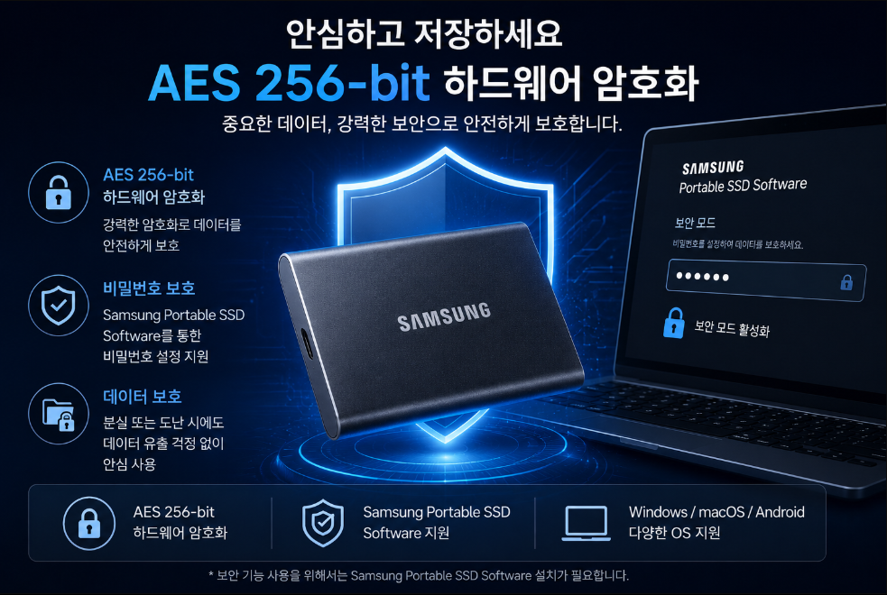 삼성 T7 AES 256비트 암호화 보안 기능