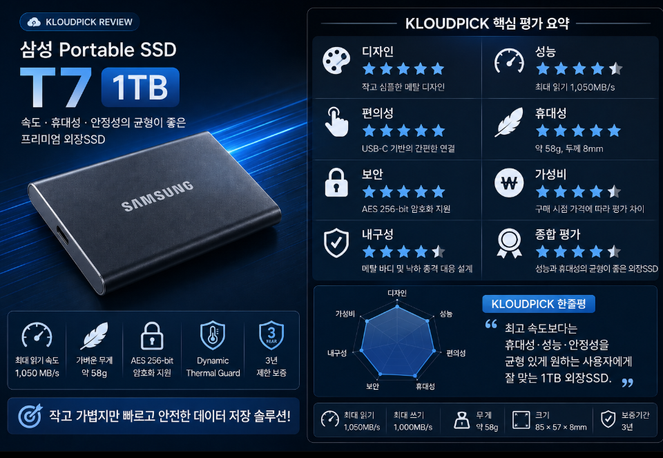 삼성 T7 1TB 외장SSD 성능 휴대성 평가