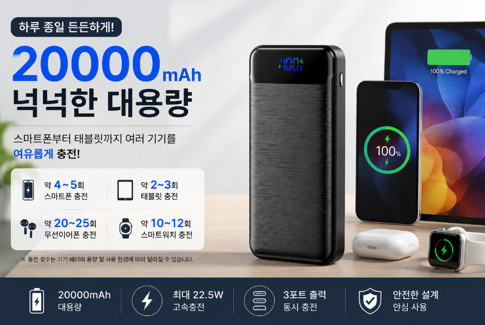 KLIFE 20000mAh 대용량 보조배터리