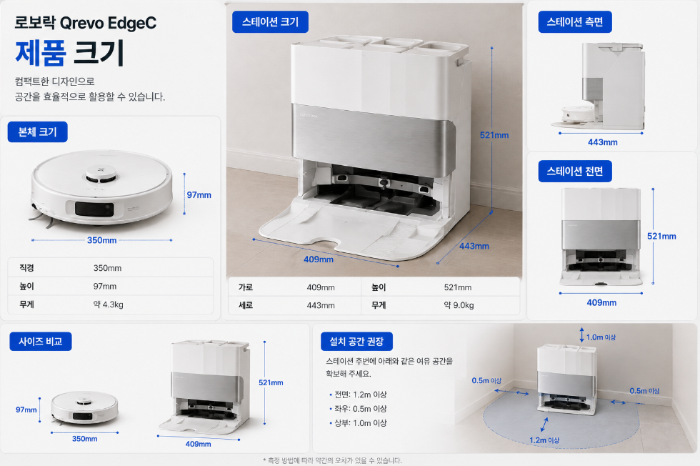 로보락 Qrevo EdgeC 스테이션 크기