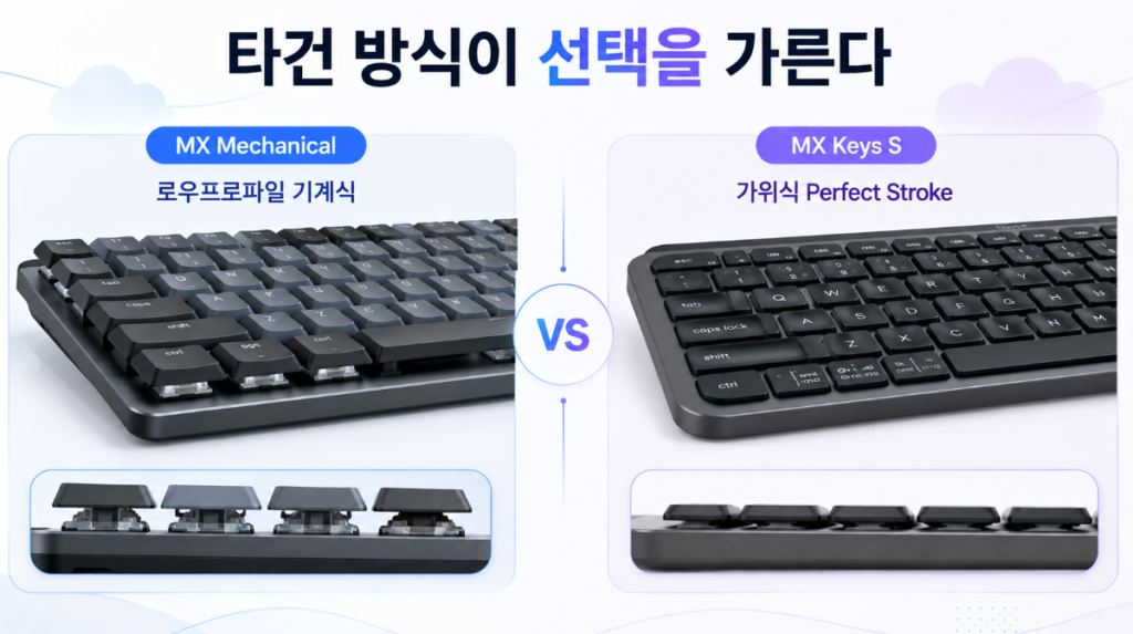 MX Mechanical 기계식과 MX Keys S 가위식 키 구조 비교
