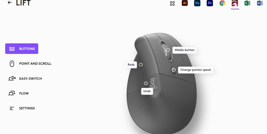 Logi Options Plus Logitech Lift 버튼 설정