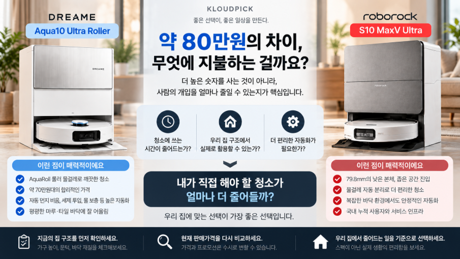 Aqua10 Ultra Roller vs S10 MaxV Ultra 약 80만원 추가 비용 최종 선택 가이드