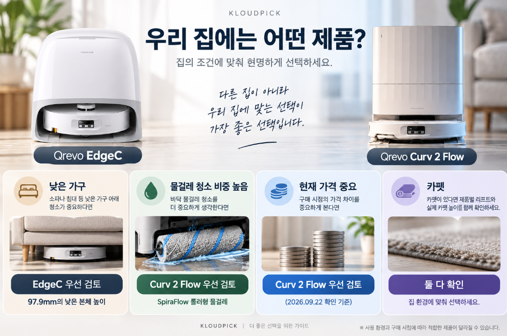 로보락 Qrevo EdgeC vs Curv 2 Flow 구매 선택 가이드