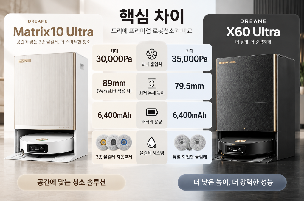 드리미 Matrix10 Ultra vs X60 Ultra 핵심 사양 차이
