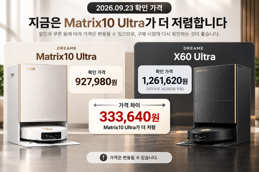 Matrix10 Ultra와 X60 Ultra 2026년 9월 23일 가격 차이 비교
