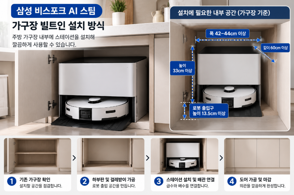 삼성 비스포크 AI 스팀 VR70F00SGG 가구장 빌트인 설치 방법