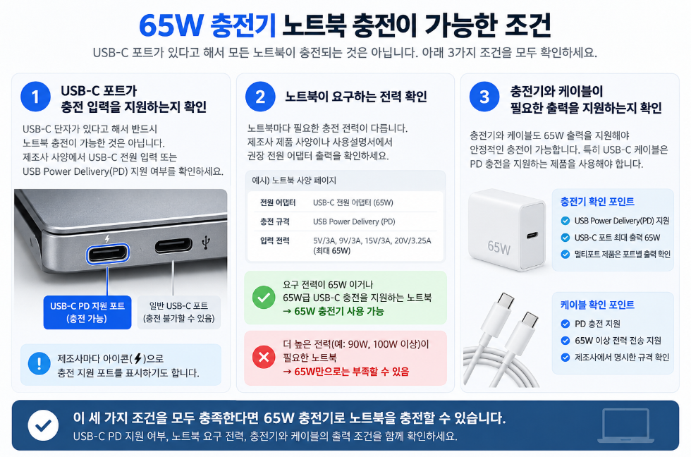 65W 충전기 노트북 충전 가능할까?｜되는 노트북, 안 되는 노트북