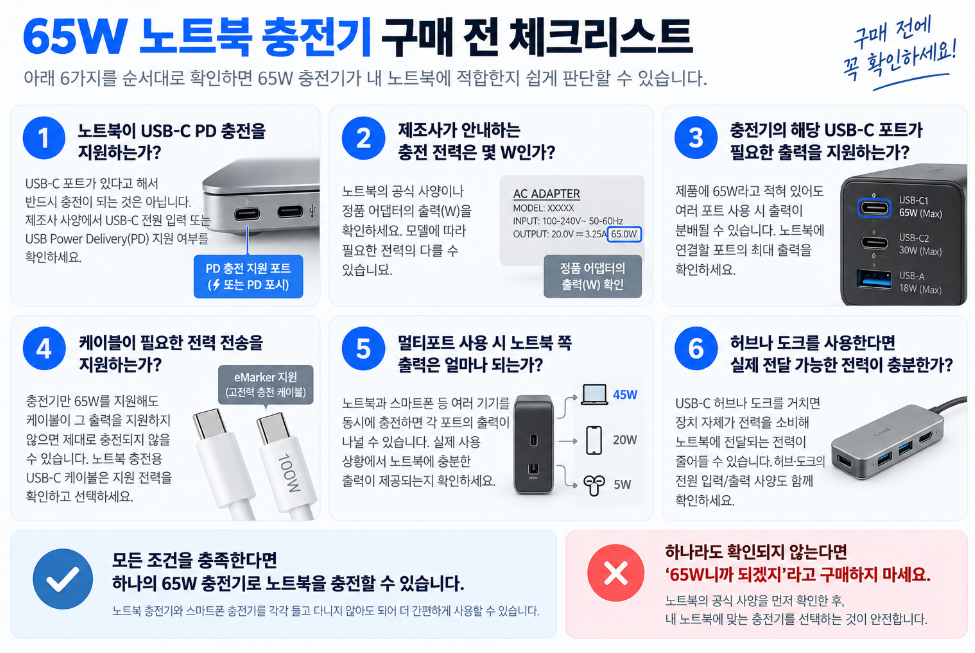 65W 충전기 노트북 충전 구매 전 체크리스트