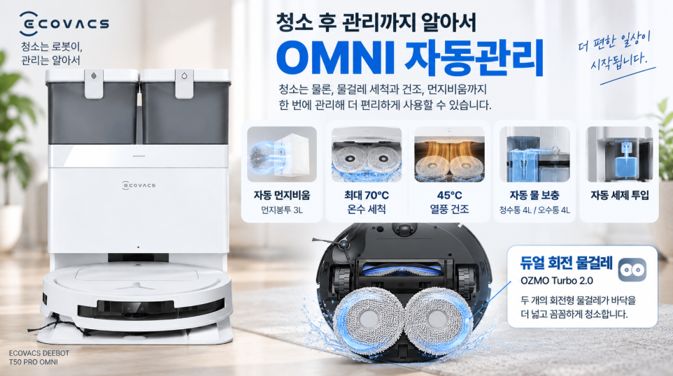에코백스 T50 프로 옴니 회전형 물걸레 OMNI 스테이션