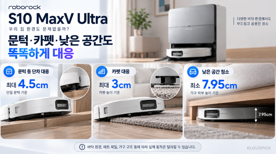 로보락 S10 MaxV Ultra 문턱 카펫 낮은 가구 대응