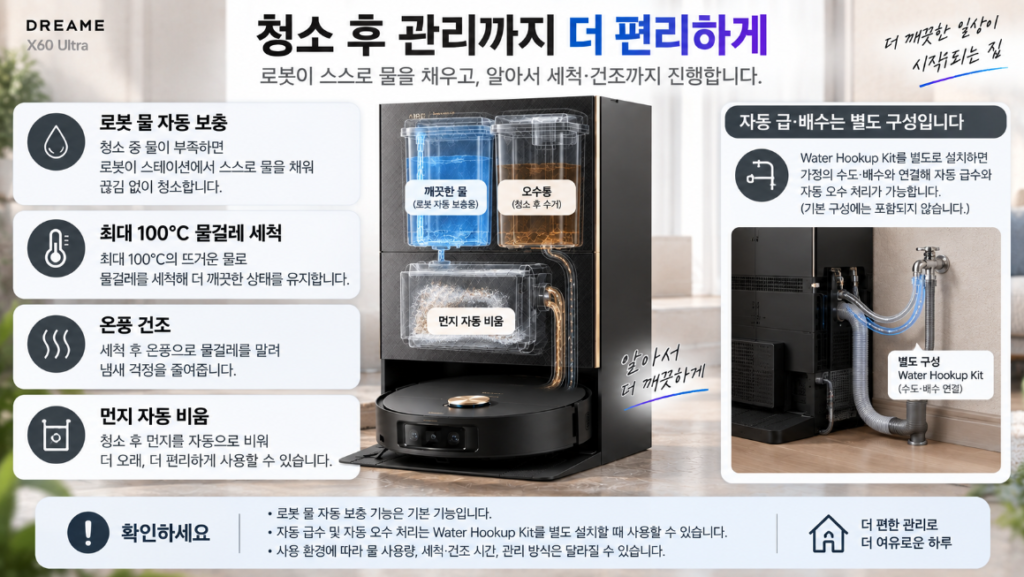 드리미 X60 Ultra 리뷰 자동 먼지 비움 물걸레 세척 건조 자동관리 기능