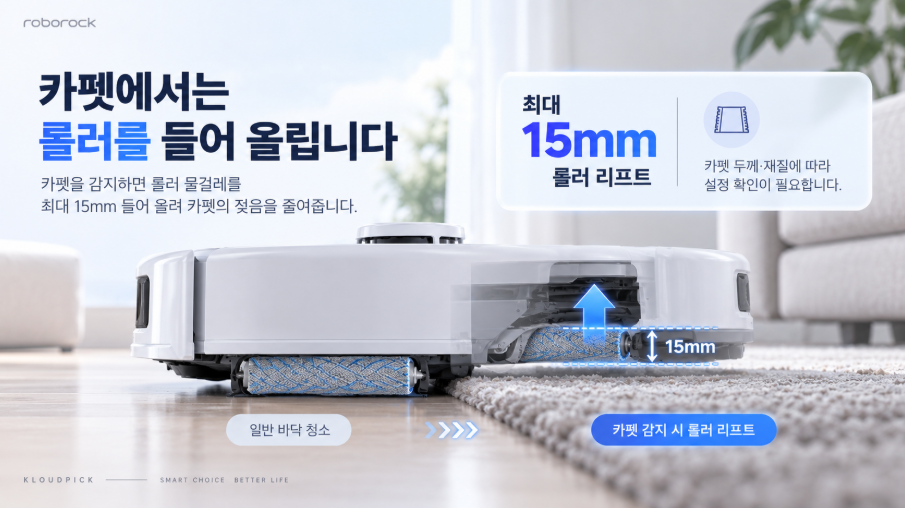 Qrevo Curv 2 Flow 카펫 감지 롤러 물걸레 최대 15mm 리프트