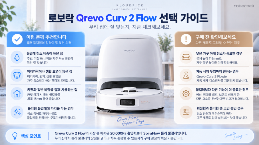 로보락 Qrevo Curv 2 Flow 추천 대상 최종 선택 가이드