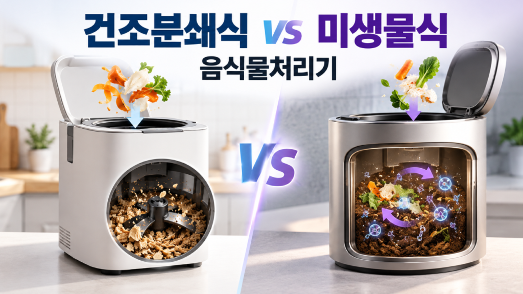 건조분쇄식 vs 미생물식 음식물처리기 방식 비교