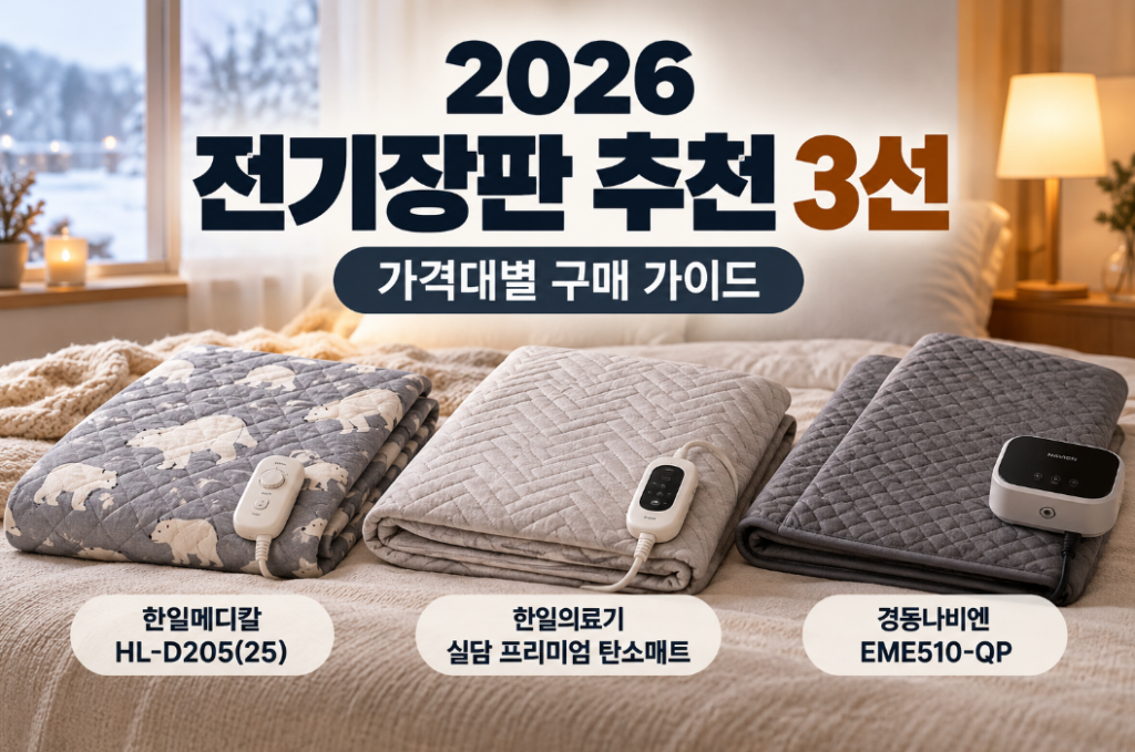 2026 전기장판 추천 3종 한일메디칼 실담 경동나비엔 가격대별 비교