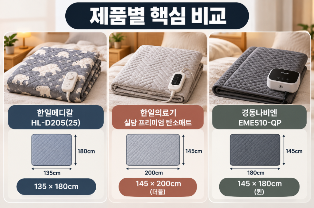 전기장판 비교 이미지