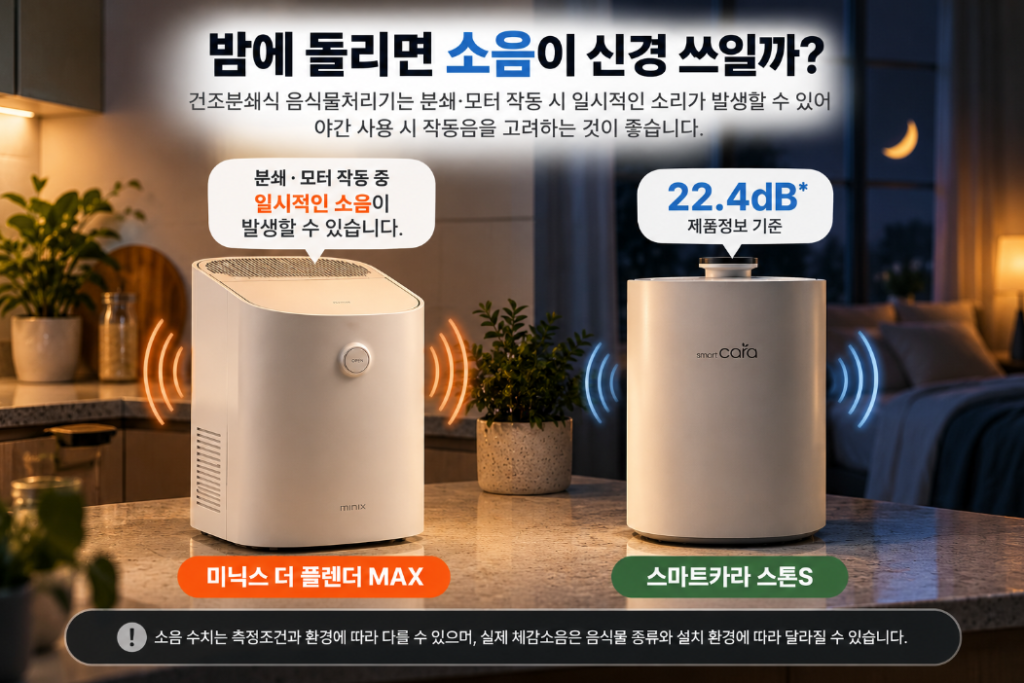 미닉스 스마트카라 비교 음식물처리기 소음 야간 사용